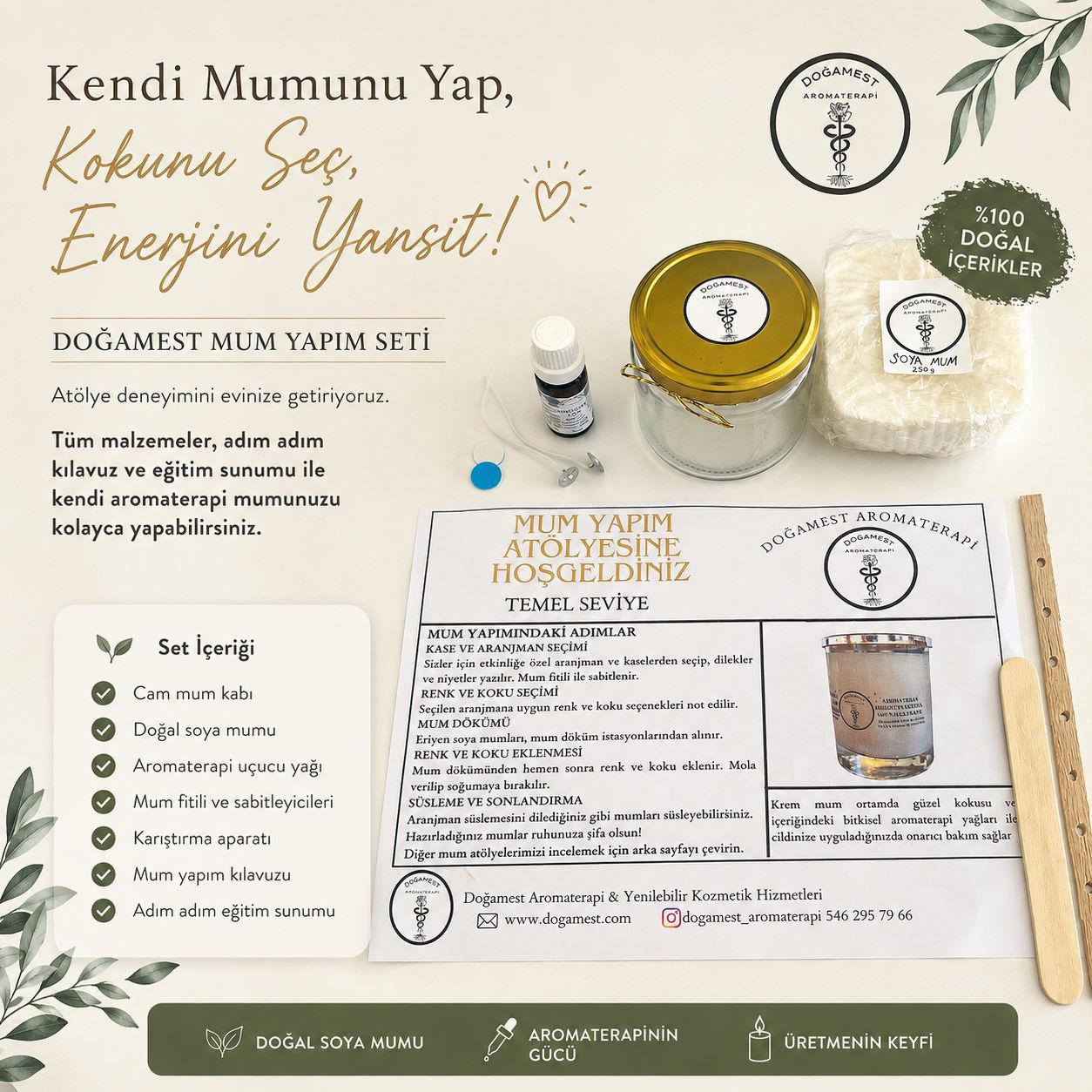 SOYA MUM YAPIM SETİ /Doğamest Mum Yapım Seti – Evde Kendi Aromaterapi Mumunu Yap